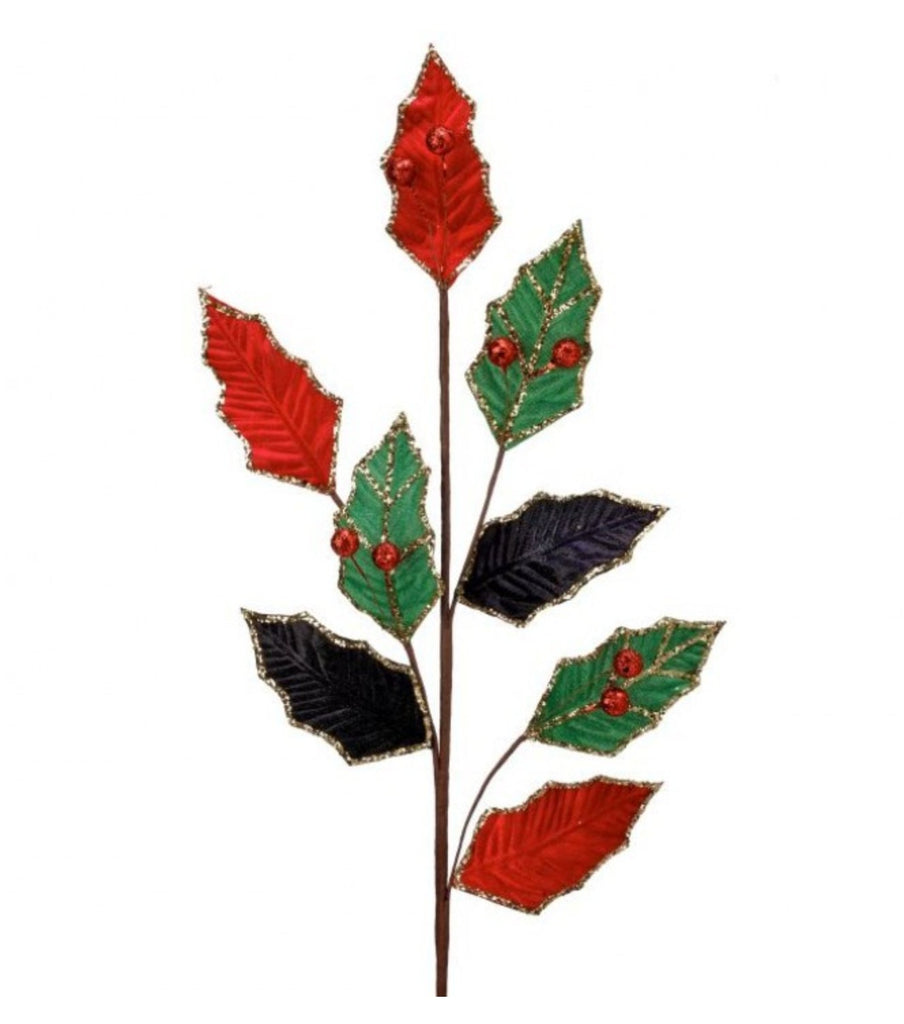 Regency 30" Velvet Veined Leaf Spray: Red, Green, Gold, Black - MTX70419 - White Bayou Wreaths & Supply