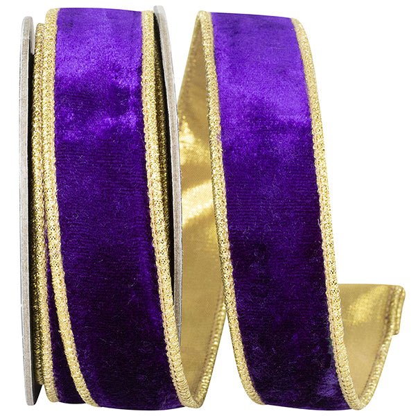 Reliant 1" Plush Velvet Deluxe Metallic Backed: Purple, Gold (5 Yards) 94435W - 064 - 05D - White Bayou Wreaths & Supply