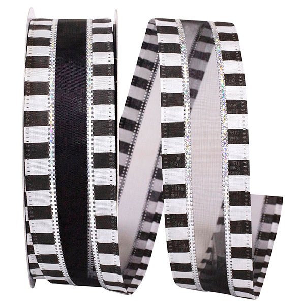 Reliant 1.5" Black & White Ticking w/ Sheer Center (25 Yards) 93884W - 984 - 09J - White Bayou Wreaths & Supply