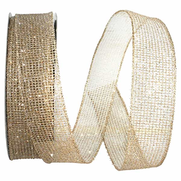 Reliant 1.5" Micro Mesh Glitter Metallic Ribbon: Gold, Silver (20 Yards) 93290W - 990 - 09H - White Bayou Wreaths & Supply