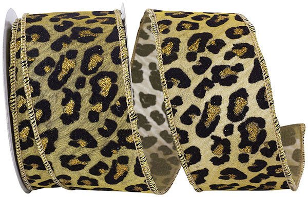 Reliant 2.5" Cheetah Spots Deluxe Tissue Silk Mesh: Gold, Black (10 Yards) 94061W - 680 - 40F - White Bayou Wreaths & Supply