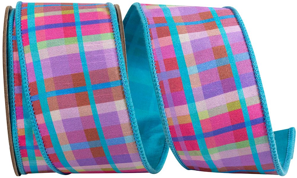 Reliant 2.5" Plaid Bright Deluxe: Turquoise, Pink (10 Yards) 94510W - 913 - 40F - White Bayou Wreaths & Supply