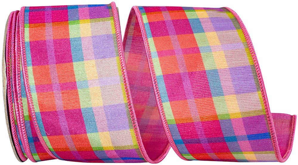 Reliant 2.5" Plaid Deluxe Backed Ribbon: Hot Pink, Orange (10 Yards) 94518W - 720 - 40F - White Bayou Wreaths & Supply