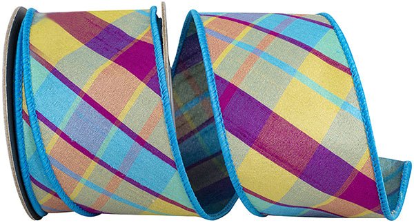 Reliant 2.5" Plaid Dupioni Tissue Backed: Turquoise, Purple (5 Yards) 94440W - 913 - 40D - White Bayou Wreaths & Supply