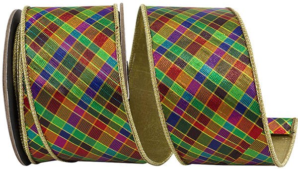 Reliant 2.5" Plaid Metallic Jewel Tone Deluxe Metallic Backed (5 Yards) 94438W - 001 - 40D - White Bayou Wreaths & Supply