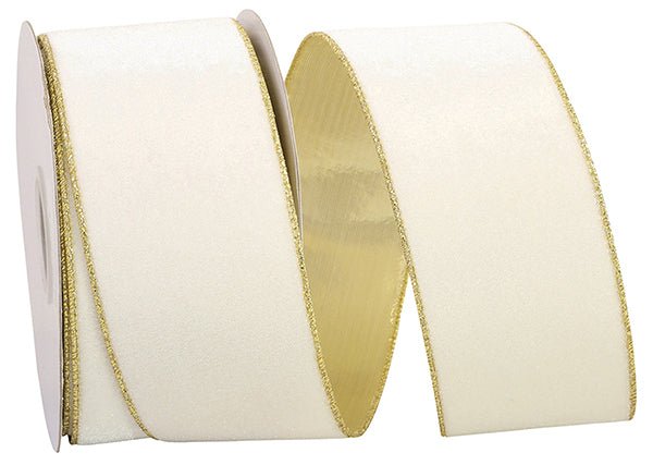 Reliant 2.5" Plush Metallic Backed Velvet: Ivory, Gold (10 Yards) 93187W - 992 - 40F - White Bayou Wreaths & Supply