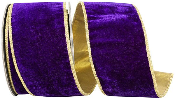 Reliant 2.5" Plush Velvet Deluxe Metallic Backed: Purple, Gold (5 Yards) 94435W - 064 - 40D - White Bayou Wreaths & Supply