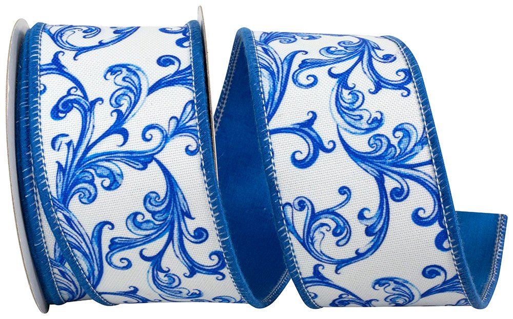 Reliant 2.5" Scroll Terracotta Deluxe Backed Ribbon: Colbalt Blue (5 Yards) 94249W - 329 - 40D - White Bayou Wreaths & Supply