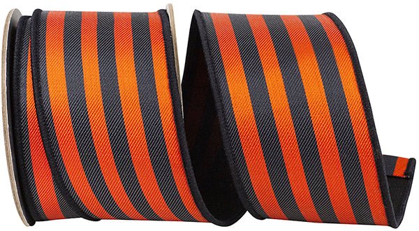 Reliant 2.5" Striped Vertical Twill Deluxe Dupioni Backed: Orange, Black (5 Yards) 94466W - 033 - 40D - White Bayou Wreaths & Supply