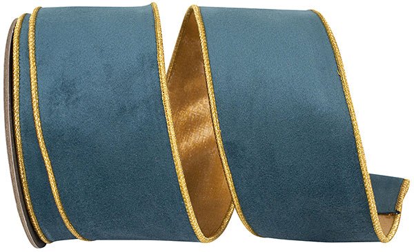 Reliant 2.5" Velvet Touch Deluxe Metallic Backed: Teal, Gold (5 Yards) 94448W - 916 - 40D - White Bayou Wreaths & Supply