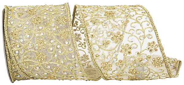 Reliant 4" Embroidery Tissue Silk Deluxe Wired Edge: Gold (5 Yards) 94278W - 035 - 10D - White Bayou Wreaths & Supply