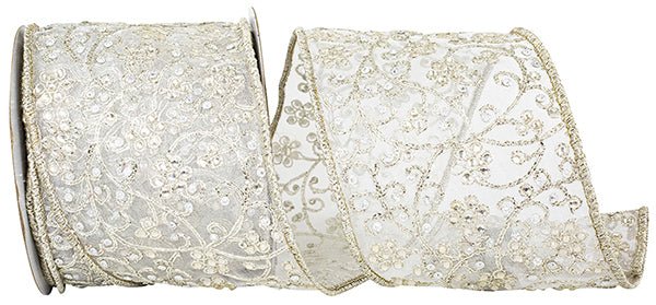 Reliant 4" Jeweled Embroidery Deluxe Tissue Silk: Champagne (5 Yards) 94278W - 901 - 10D - White Bayou Wreaths & Supply