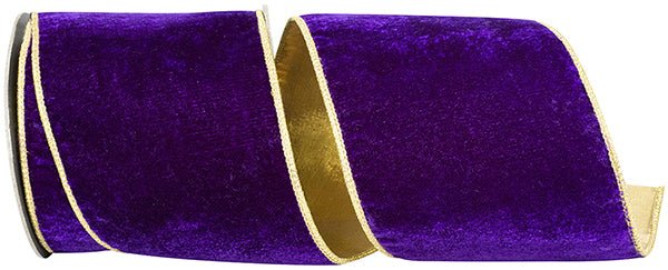 Reliant 4" Plush Velvet Deluxe Metallic Backed: Purple, Gold (5 Yards) 94435W - 064 - 10D - White Bayou Wreaths & Supply