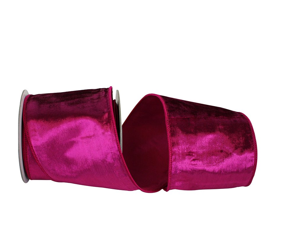 Reliant 4" Plush Velvet Ribbon: Fuchsia (5 Yards) - 92898W - 222 - 10D - White Bayou Wreaths & Supply