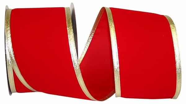 Reliant 4" Velvet Dynasty Ribbon: Red, Gold (20 Yards) 99800W - 065 - 10H - White Bayou Wreaths & Supply