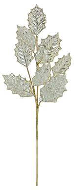 Select Artificials 28" Metallic Bead Holly Leaf w/ Gems: Platinum - XG901 - PT - White Bayou Wreaths & Supply