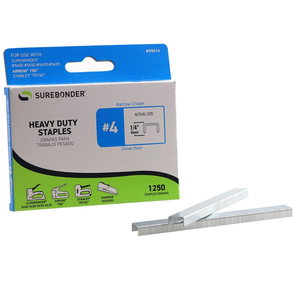 Surebonder #4 Heavy Duty 1/4" Narrow Crown Staples - 1250 ct. - White Bayou Wreaths & Supply