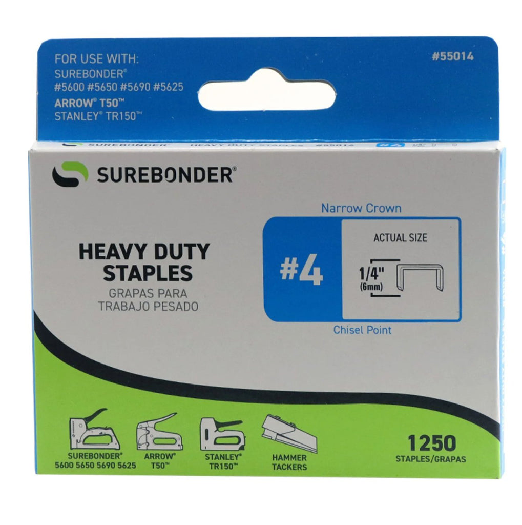 Surebonder #4 Heavy Duty 1/4" Narrow Crown Staples - 1250 ct. - White Bayou Wreaths & Supply