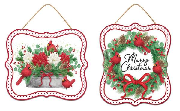 Two Assorted 7"H x 6"L Christmas Cardinal Signs (Includes Two Signs) - MD1168 - White Bayou Wreaths & Supply