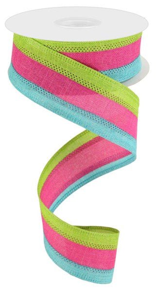 1.5" 3 In 1 Royal Burlap: Light Teal, Lime, Fuchsia (10 Yards) RG0160150 - White Bayou Wreaths & Supply