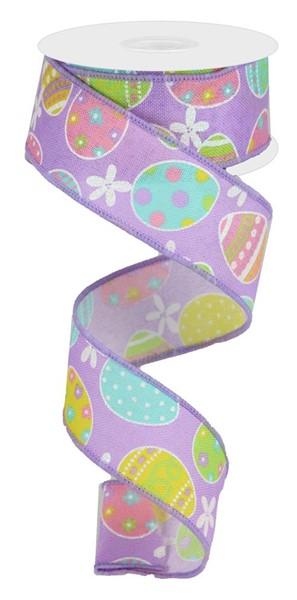 1.5" Easter Eggs On Royal: Lavender, Light Pink, Green, Yellow (10 Yards) RGA165673 - White Bayou Wreaths & Supply