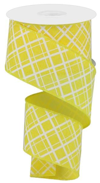 2.5" Thick/Thin Diagonal Check: Yellow, White (10 Yards) RGA150629 - White Bayou Wreaths & Supply