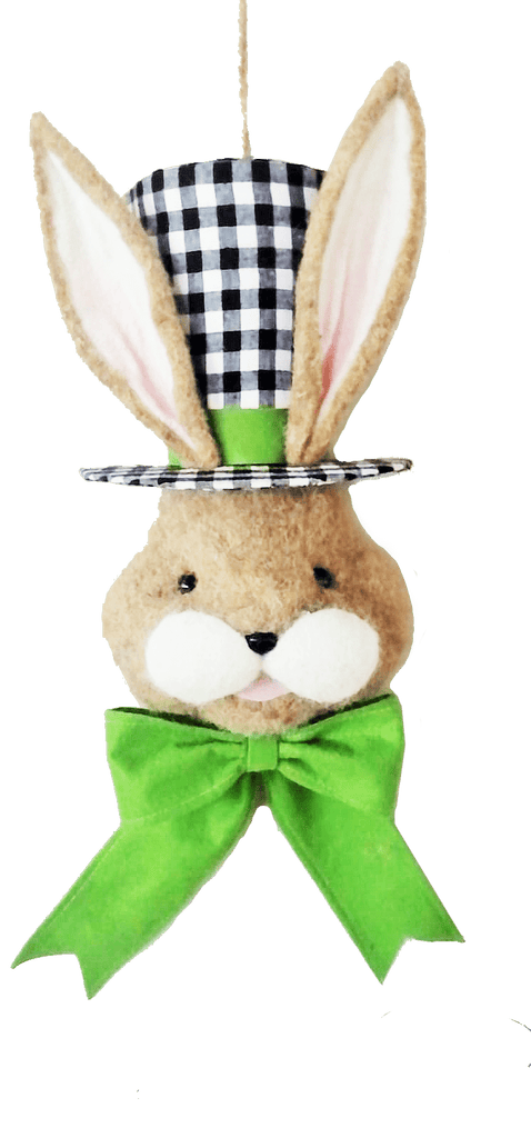 31"H Bunny Top Hat: Black, White, Green - 62800BKWT - White Bayou Wreaths & Supply