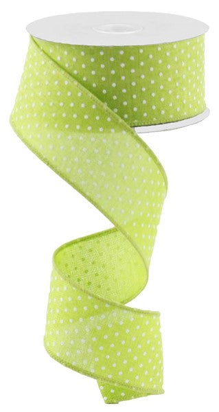 10 Yards - 1.5” Wired Lime Green Linen Ribbon