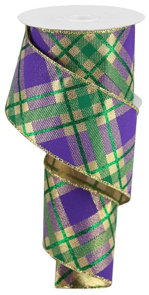 4 Glitter Plaid Metallic Ribbon: Mardi Gras (10 Yards) [RGA168908] 